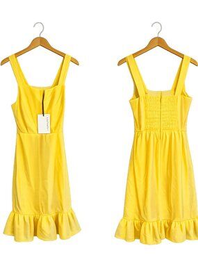 NWT The Commons Butter Yellow Sundress Size Small Ruffles Sleeveless Mini Dress